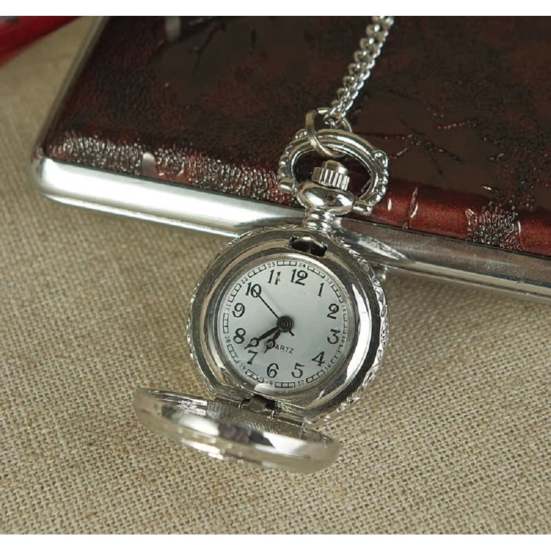 Vintage Floral Pocket Watch Necklace for Women Quartz Pendant Timepiece