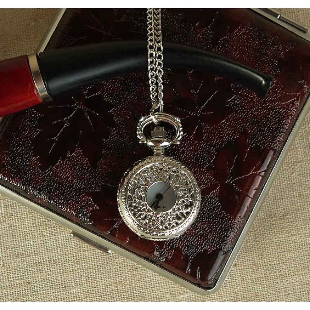 Vintage Floral Pocket Watch Necklace for Women Quartz Pendant Timepiece