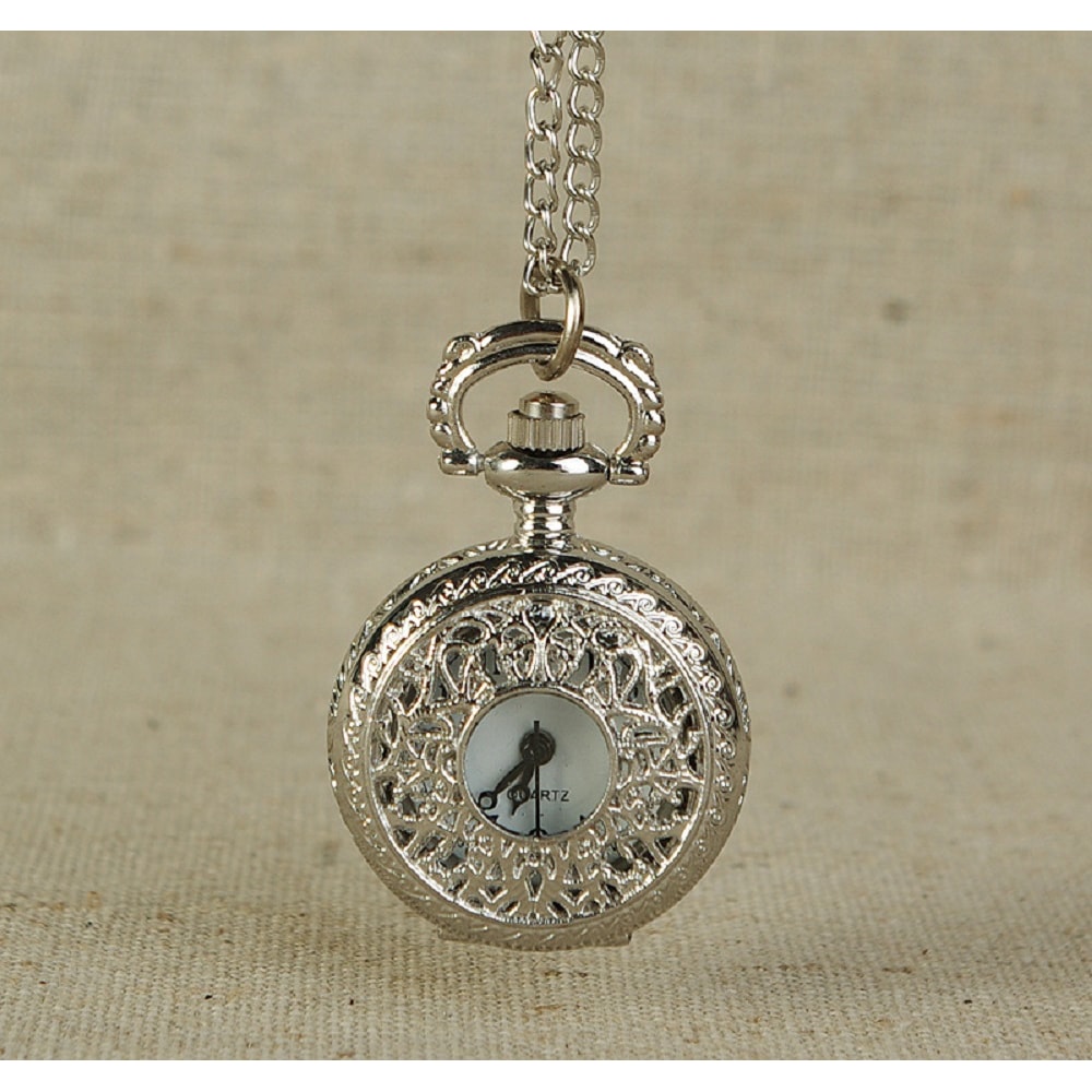 Vintage Floral Pocket Watch Necklace for Women Quartz Pendant Timepiece