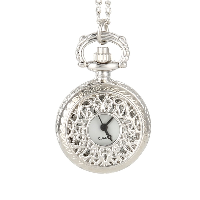 Vintage Floral Pocket Watch Necklace for Women Quartz Pendant Timepiece