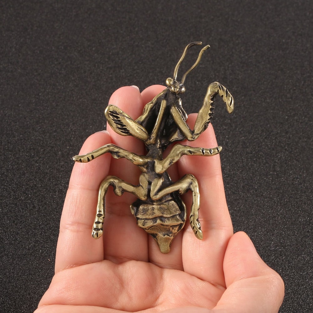 Brass Mantis Figurine Antique Copper Praying Mantis Statue Desk Collectible 6