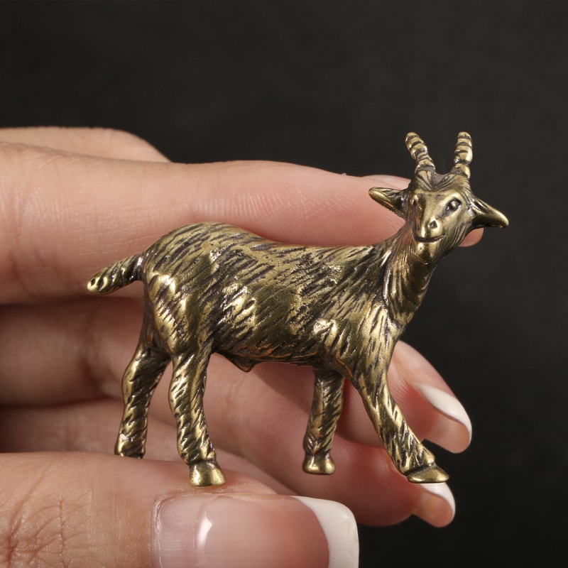 Vintage Brass Goat Figurine Zodiac Desk Decor Tea Pet Collectible 0