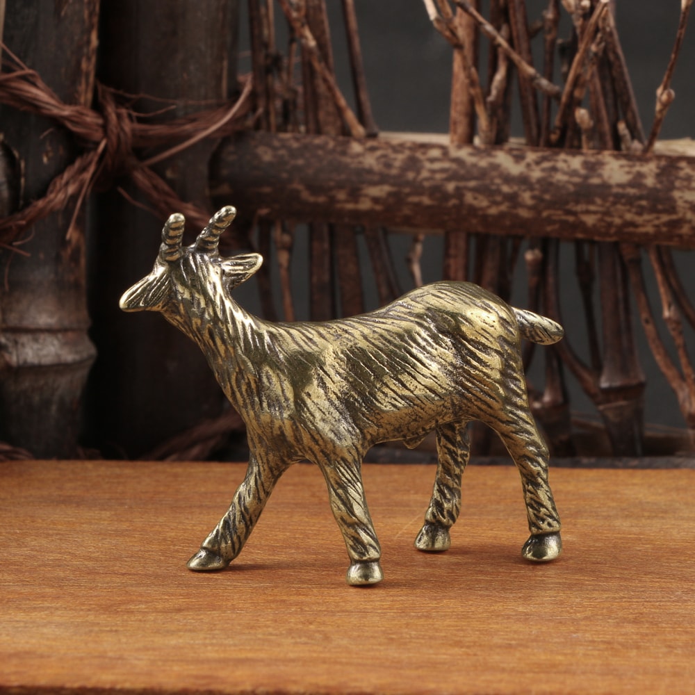 Vintage Brass Goat Figurine Zodiac Desk Decor Tea Pet Collectible 1