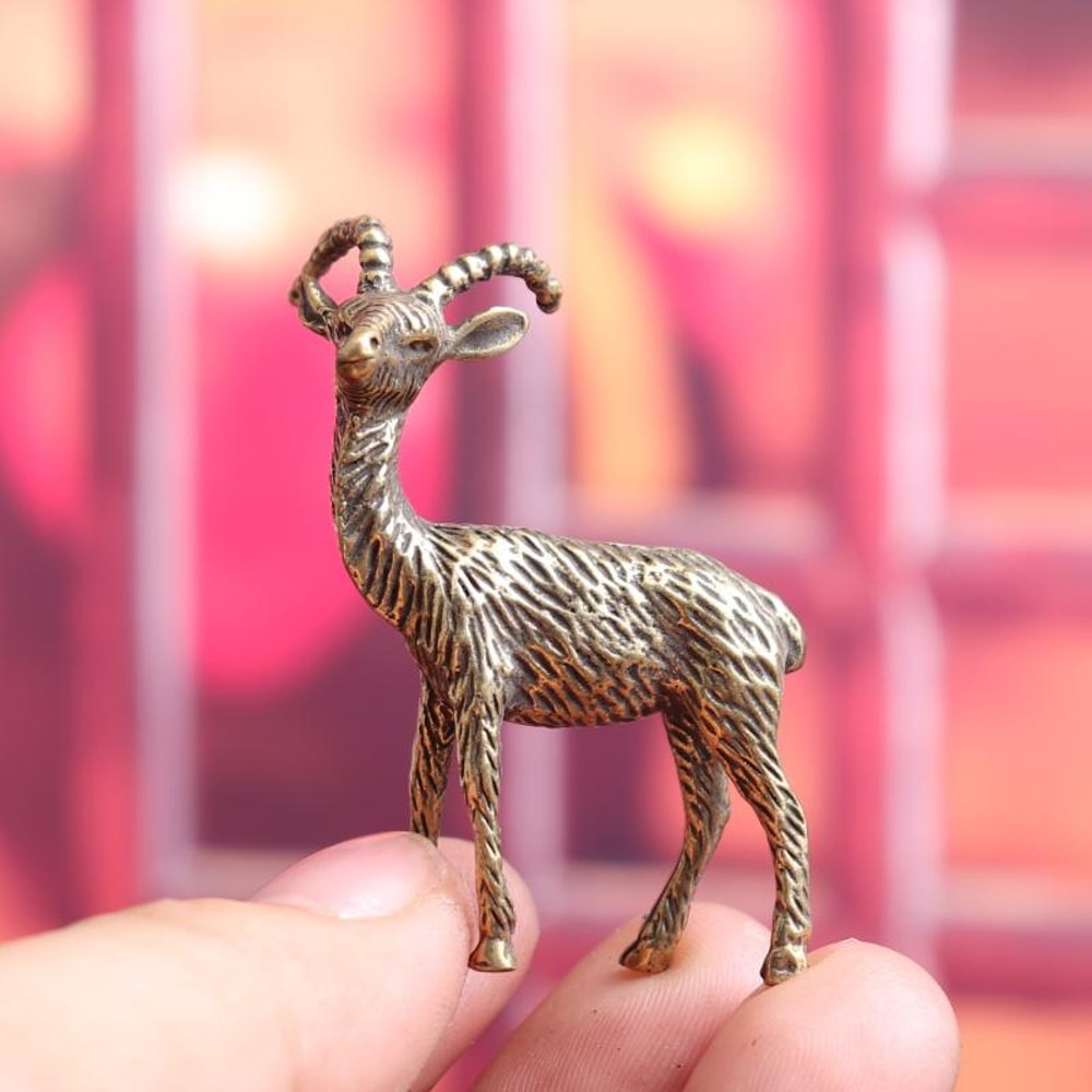 Retro Brass Goat Figurine Miniature Desk Decor Tea Pet Ornament 0