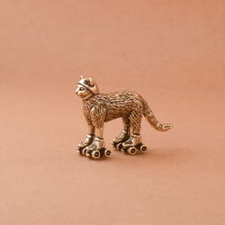 vintage brass ski cat tea pet figurine mini desk decor