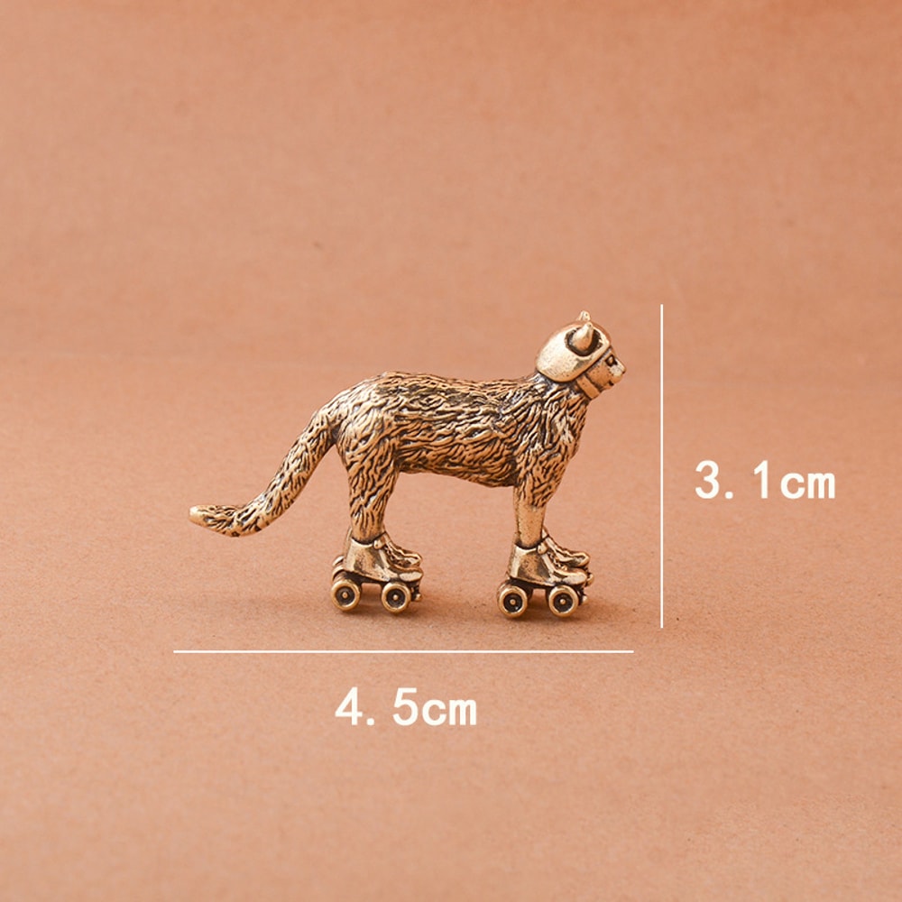 Vintage Brass Ski Cat Tea Pet Figurine Mini Desk Decor 1