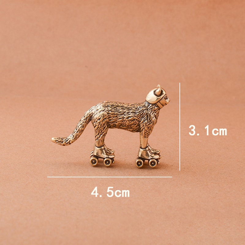 Vintage Brass Ski Cat Tea Pet Figurine Mini Desk Decor 1