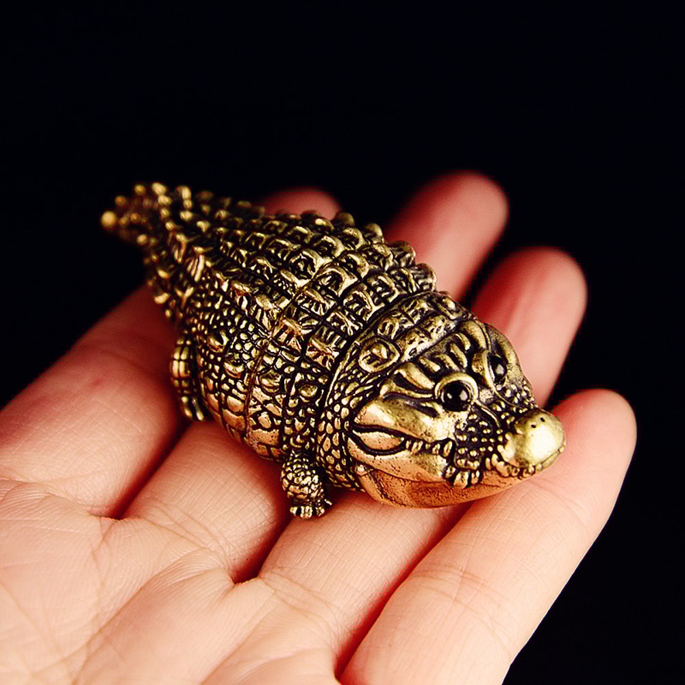 Vintage Brass Alligator Figurine Lucky Desk Ornament Animal Statue Decor 1