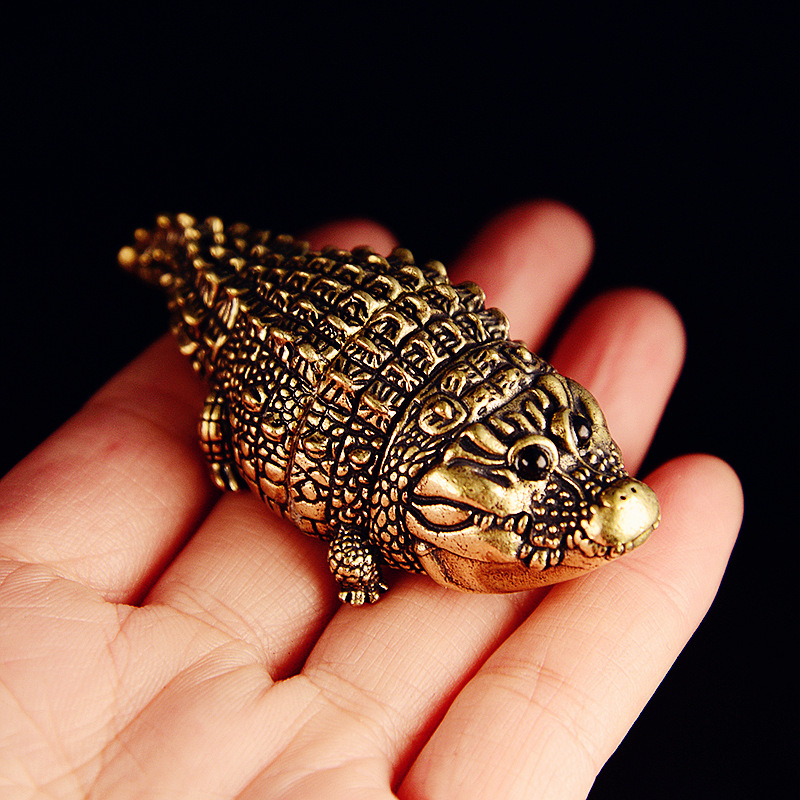 Vintage Brass Alligator Figurine Lucky Desk Ornament Animal Statue Decor 1