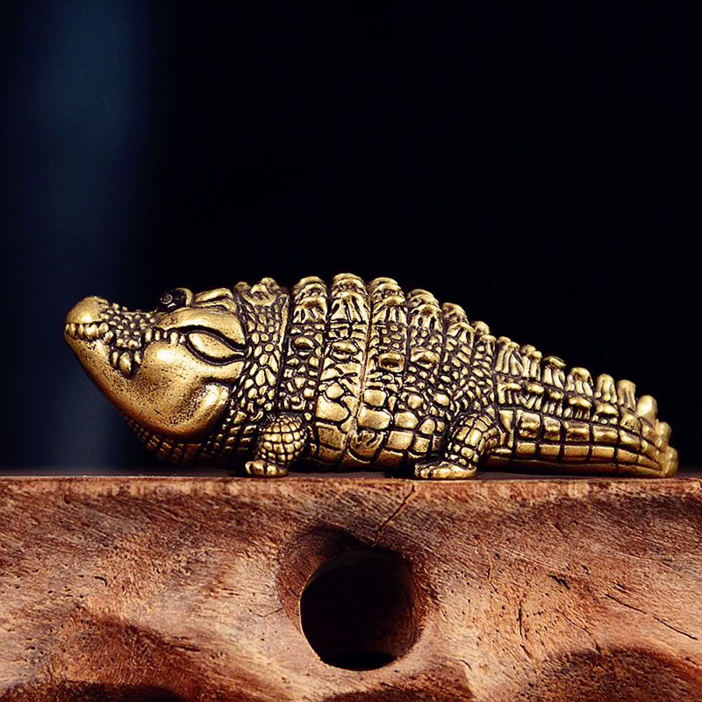 Vintage Brass Alligator Figurine Lucky Desk Ornament Animal Statue Decor 3