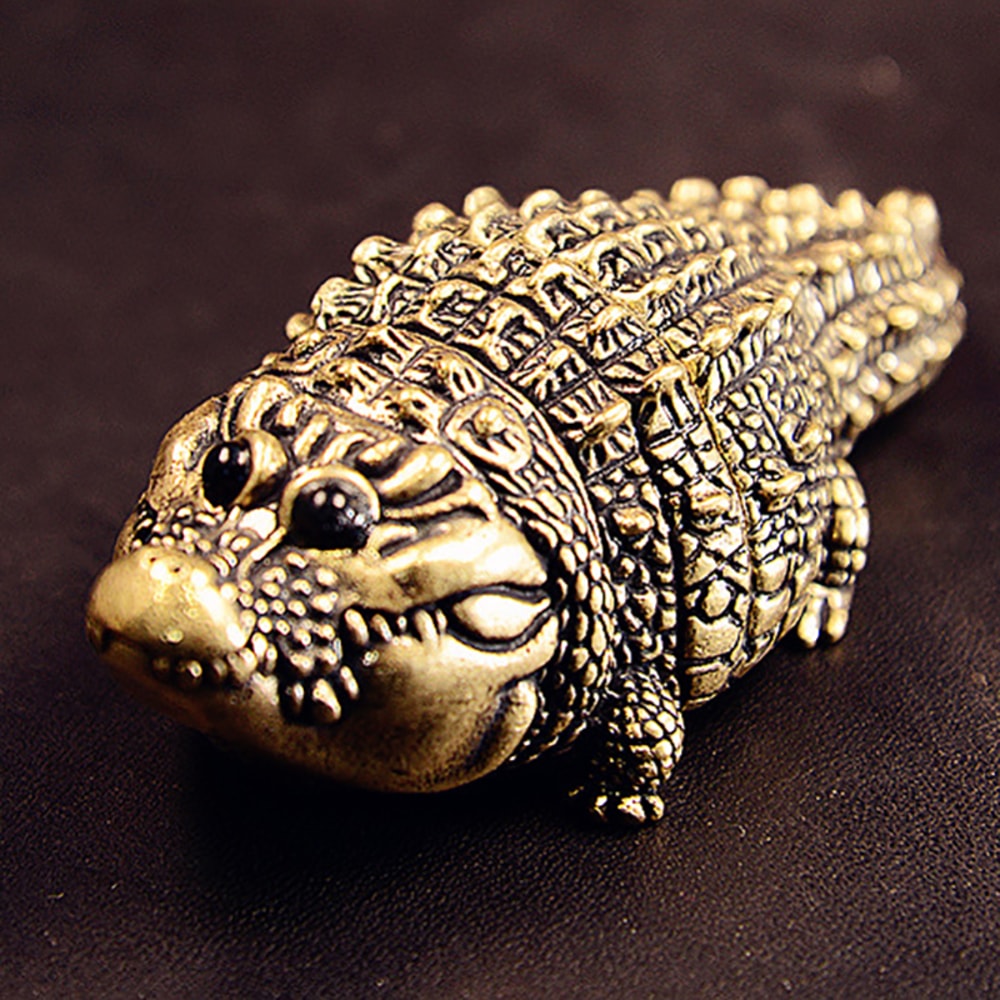 Vintage Brass Alligator Figurine Lucky Desk Ornament Animal Statue Decor 5
