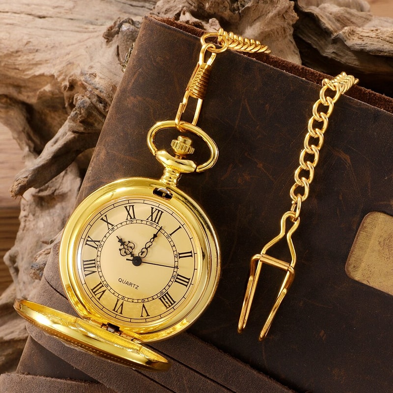 Steampunk Pocket Watch Necklace with Roman Numerals Vintage Antique Pendant Timepiece