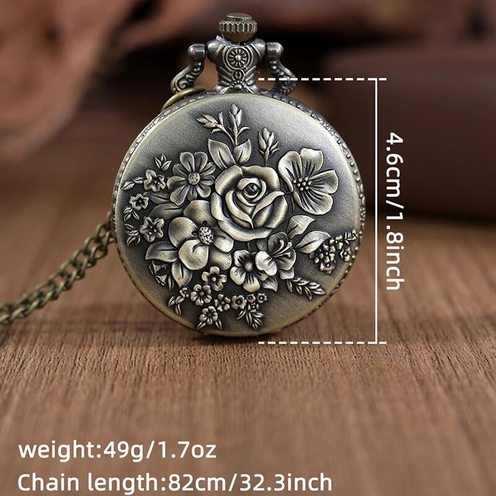 Vintage Roman Numeral Pocket Watch Necklace With Hollow Carved Case Quartz Timepiece 7