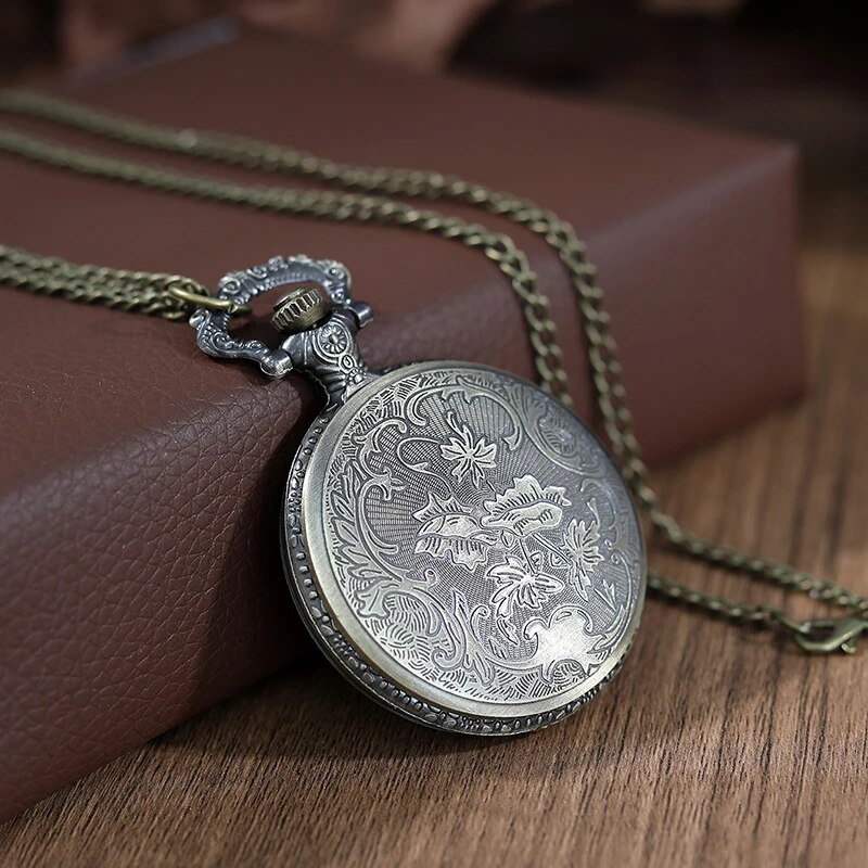 Vintage Roman Numeral Pocket Watch Necklace With Hollow Carved Case Quartz Timepiece 1