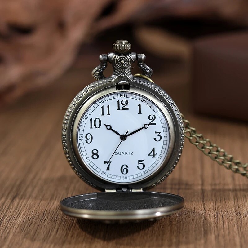 Vintage Roman Numeral Pocket Watch Necklace With Hollow Carved Case Quartz Timepiece 2