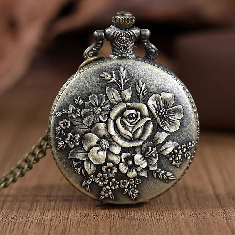 Vintage Roman Numeral Pocket Watch Necklace With Hollow Carved Case Quartz Timepiece 5