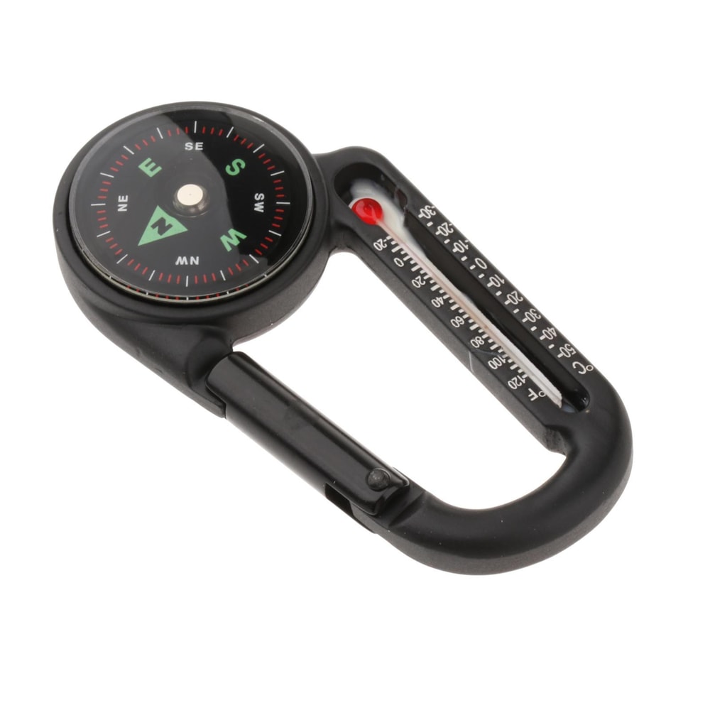 Mini Hiking Compass Keychain with Thermometer & Carabiner Outdoor Survival Tool