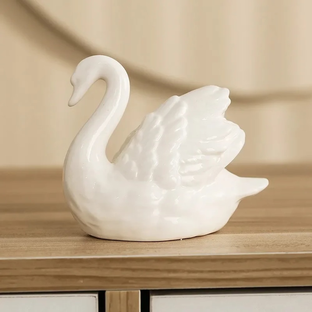 Elegant Couple Swan Ceramic Figurine Set Black White Home Decor 3