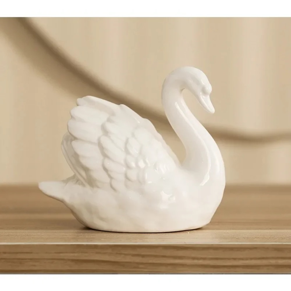 Elegant Couple Swan Ceramic Figurine Set Black White Home Decor 4