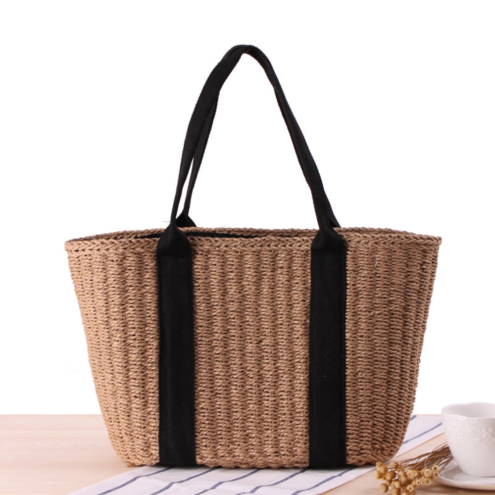 Luxury Straw Tote Bag Handmade Woven Beach Shoulder Bag for Summer Travel