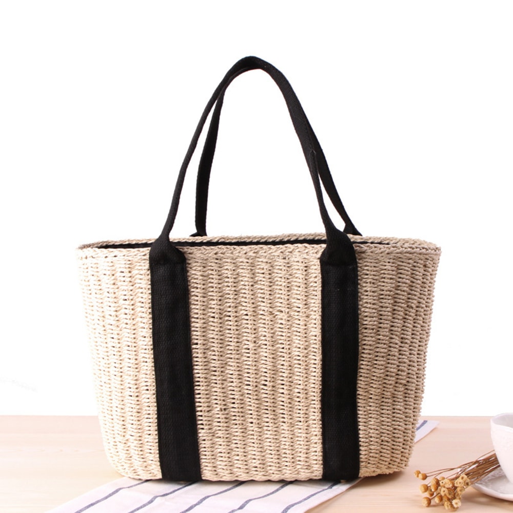 Luxury Straw Tote Bag Handmade Woven Beach Shoulder Bag for Summer Travel