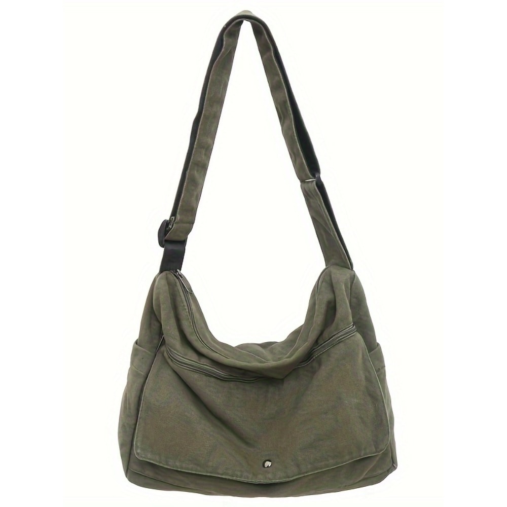 Large Capacity Canvas Crossbody Bag Adjustable Hobo Sling For Everyday Travel 0