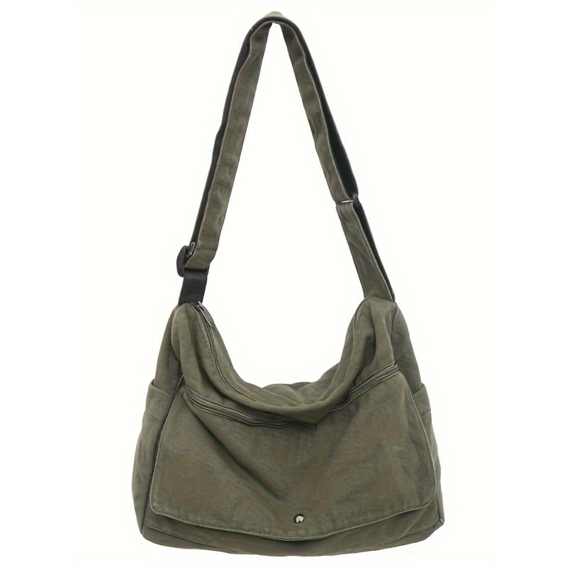 Large Capacity Canvas Crossbody Bag Adjustable Hobo Sling For Everyday Travel 0