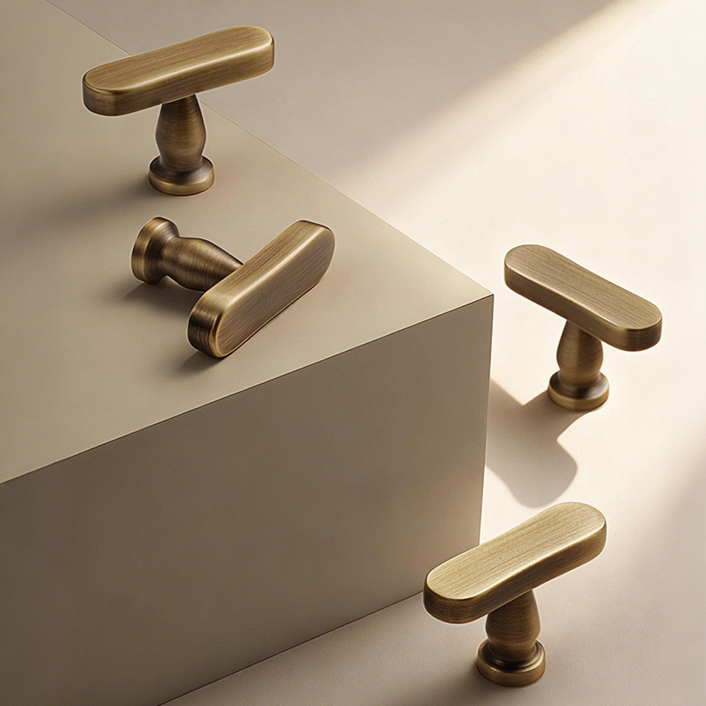 Modern Brass T-Bar Cabinet Handles Minimalist Drawer Knobs for Kitchen and Furniture