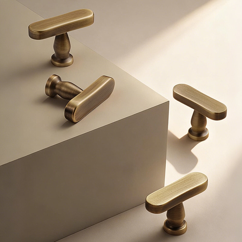 Modern Brass T-Bar Cabinet Handles Minimalist Drawer Knobs for Kitchen and Furniture