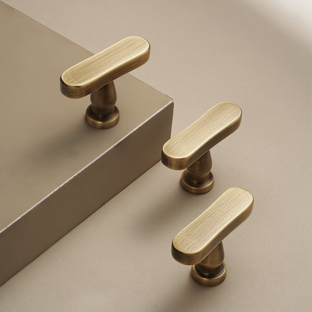 Modern Brass T-Bar Cabinet Handles Minimalist Drawer Knobs for Kitchen and Furniture