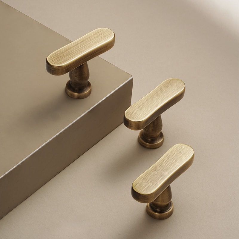 Modern Brass T-Bar Cabinet Handles Minimalist Drawer Knobs for Kitchen and Furniture