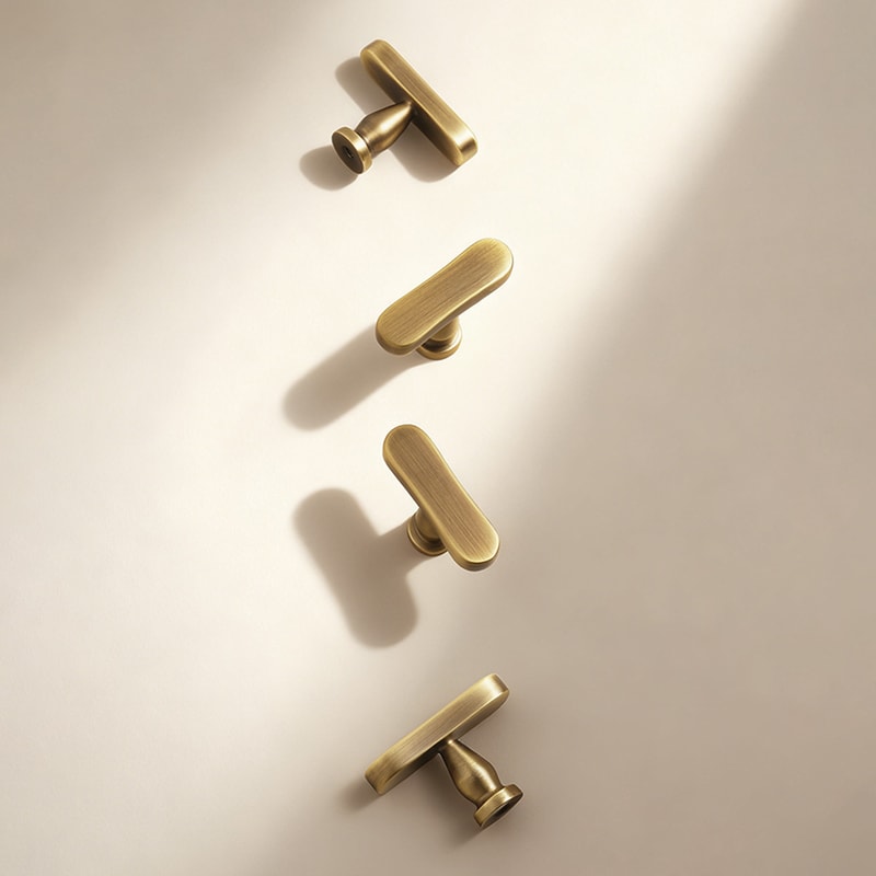 Modern Brass T-Bar Cabinet Handles Minimalist Drawer Knobs for Kitchen and Furniture