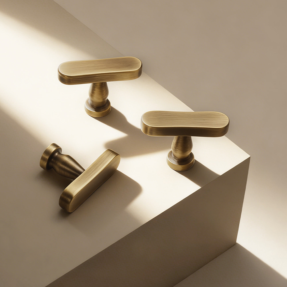 Modern Brass T-Bar Cabinet Handles Minimalist Drawer Knobs for Kitchen and Furniture