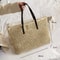 Boho Straw Beach Tote Bag Large Capacity Woven Shoulder Shopper for Women Vacation Style