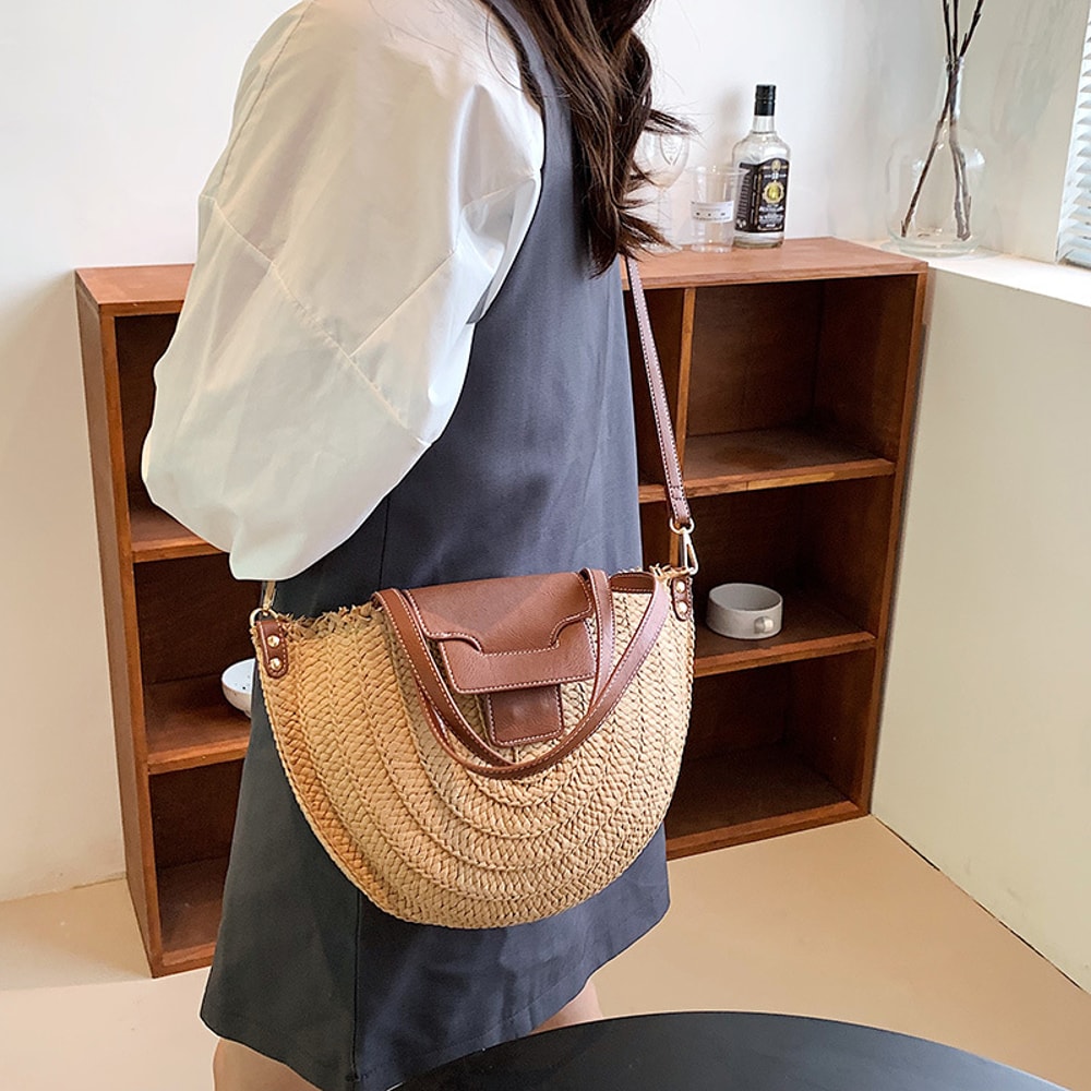 Summer Woven Straw Beach Tote Bag Large Capacity Shoulder Shopper For Women 3