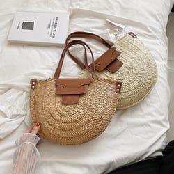 summer woven straw beach tote bag large capacity shoulder shopper for women
