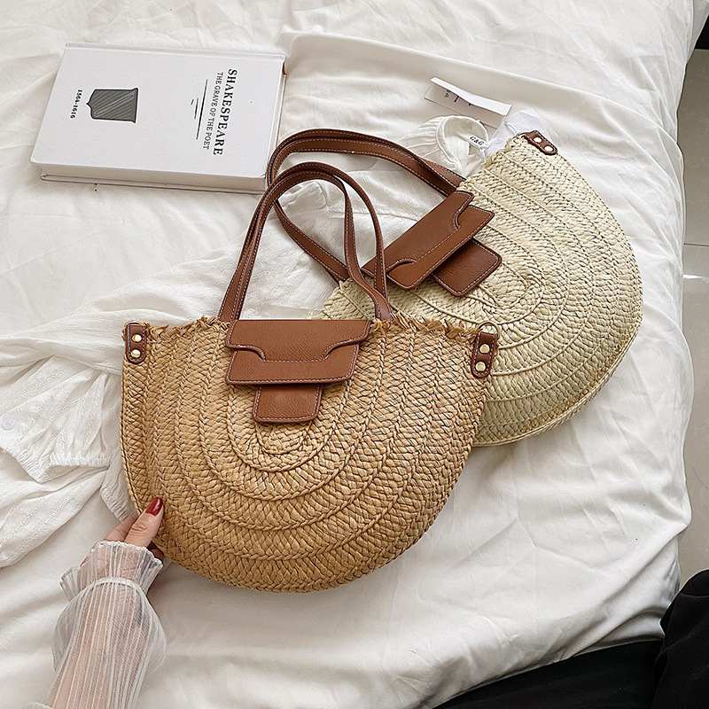 Summer Woven Straw Beach Tote Bag Large Capacity Shoulder Shopper For Women 0