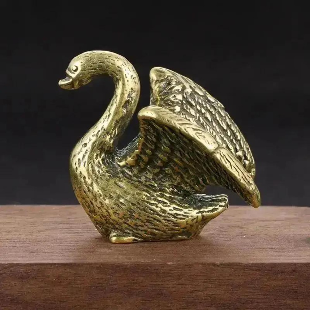 Vintage Brass Swan Figurine Mini Animal Statue For Desk Tea Pet Decor 1