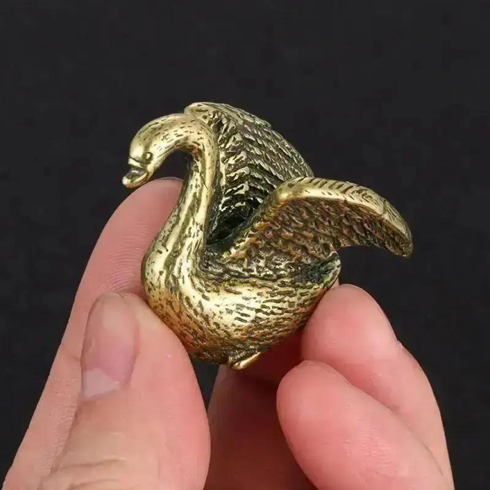 Vintage Brass Swan Figurine Mini Animal Statue For Desk Tea Pet Decor 2