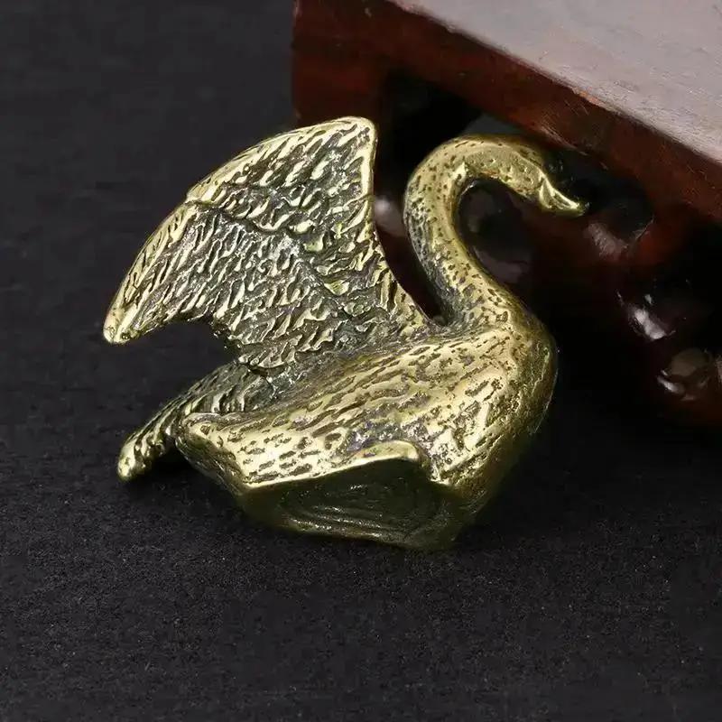 Vintage Brass Swan Figurine Mini Animal Statue For Desk Tea Pet Decor 4