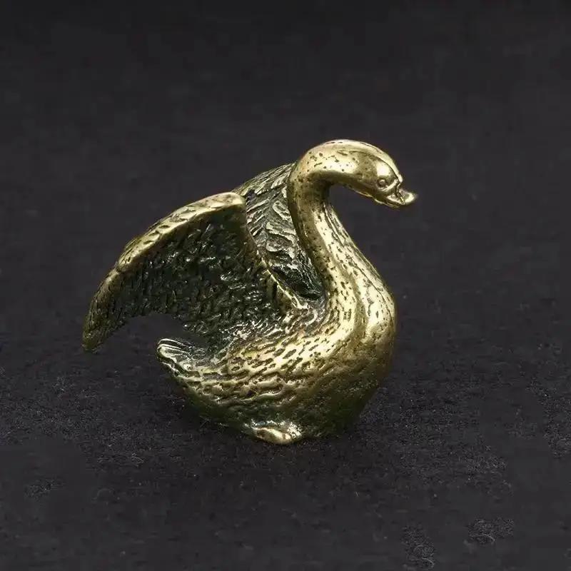 Vintage Brass Swan Figurine Mini Animal Statue For Desk Tea Pet Decor 0