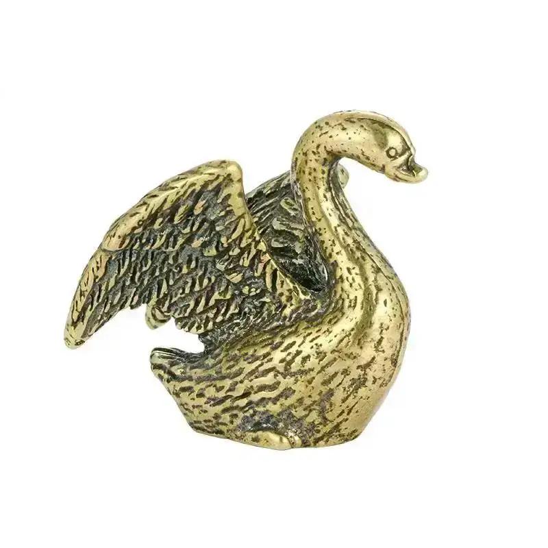 Vintage Brass Swan Figurine Mini Animal Statue For Desk Tea Pet Decor 5