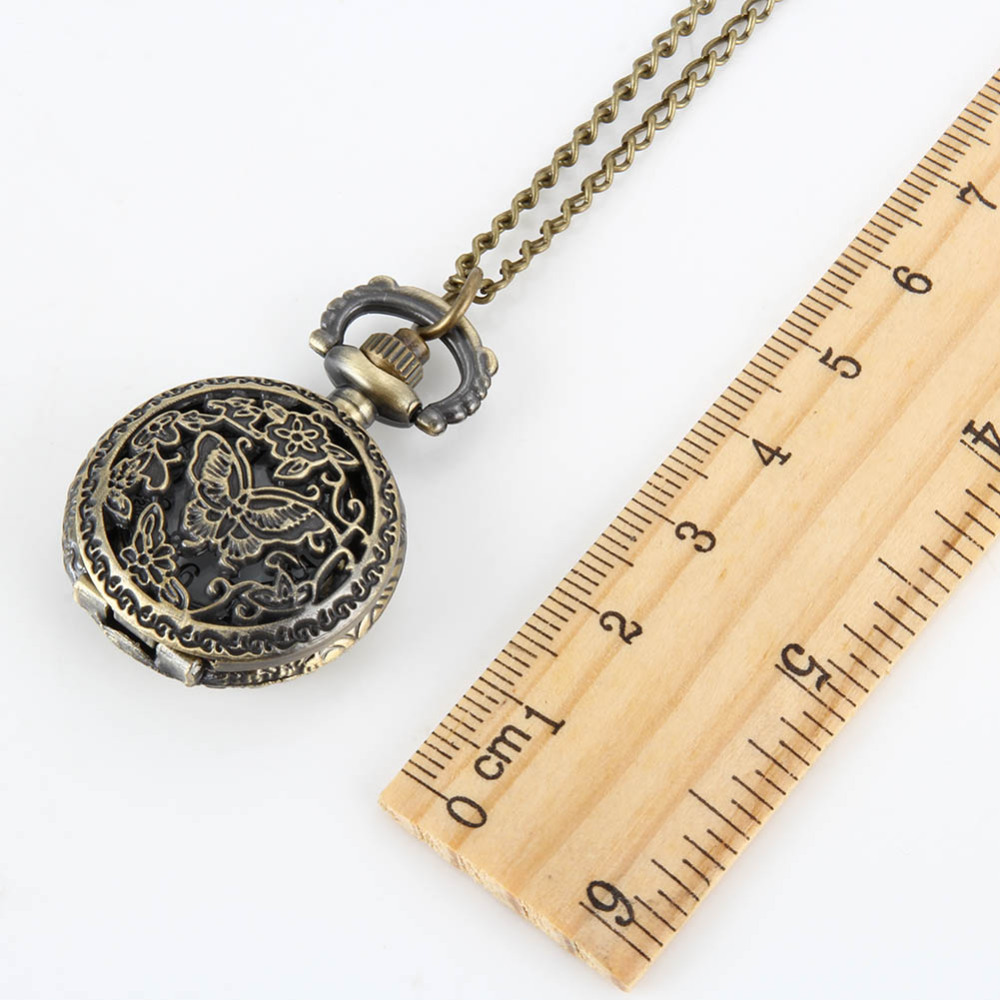 Vintage Butterfly Pocket Watch Necklace for Women Retro Quartz Pendant Timepiece Gift