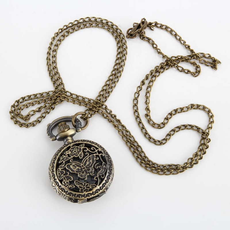 Vintage Butterfly Pocket Watch Necklace for Women Retro Quartz Pendant Timepiece Gift