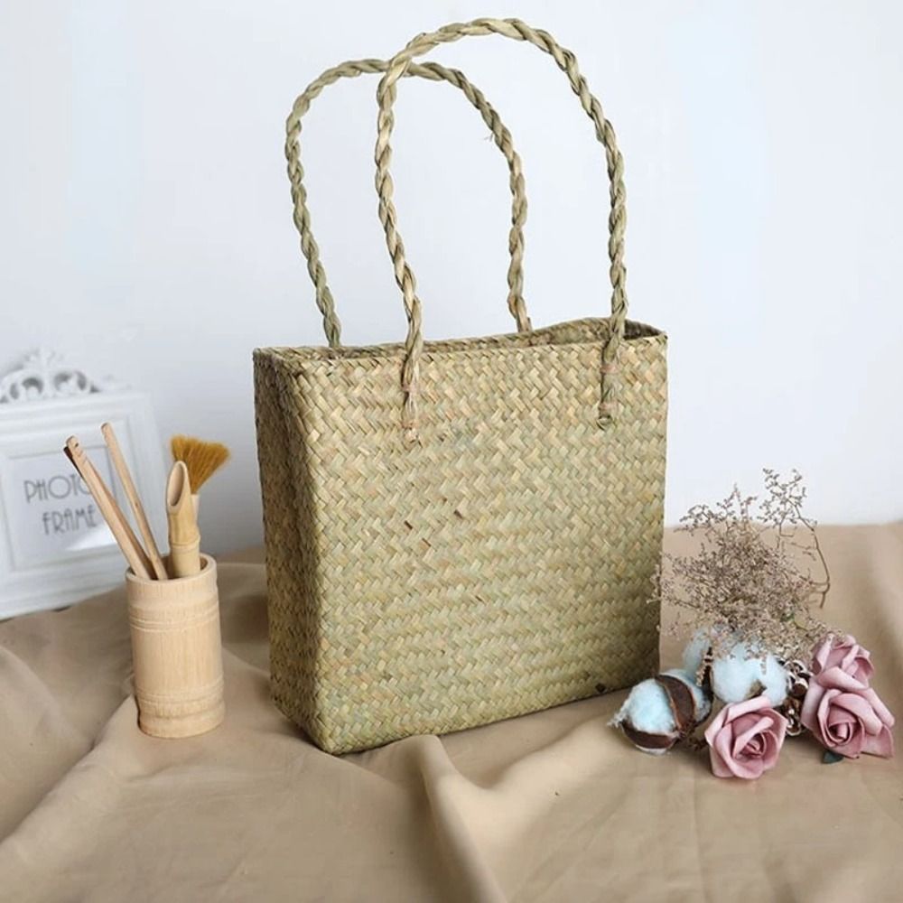 Summer Woven Straw Tote Bag Large Capacity Shoulder Handbag for Beach Travel Shopping