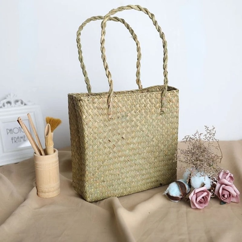 Summer Woven Straw Tote Bag Large Capacity Shoulder Handbag for Beach Travel Shopping