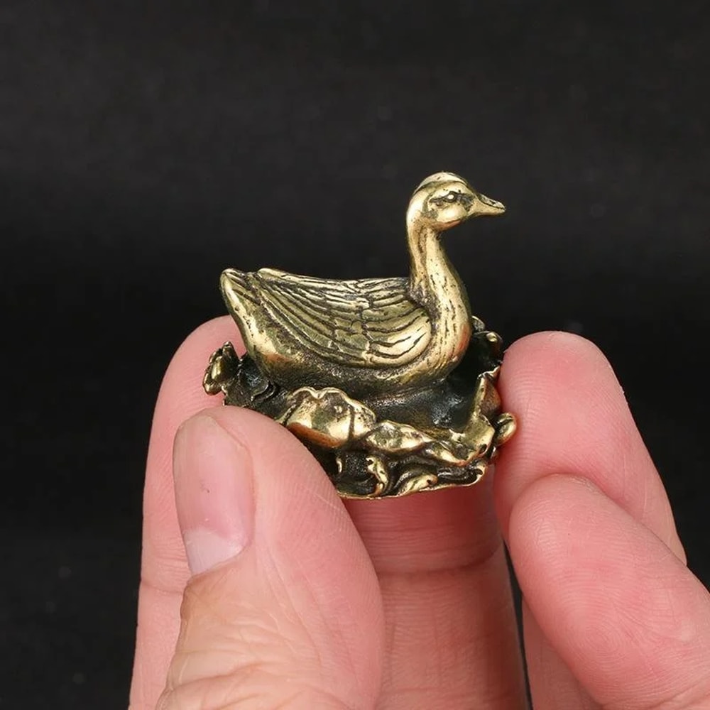 Brass Duck Figurine Mini Desk Decor Sculpture For Office Home Tea Pet Display 0
