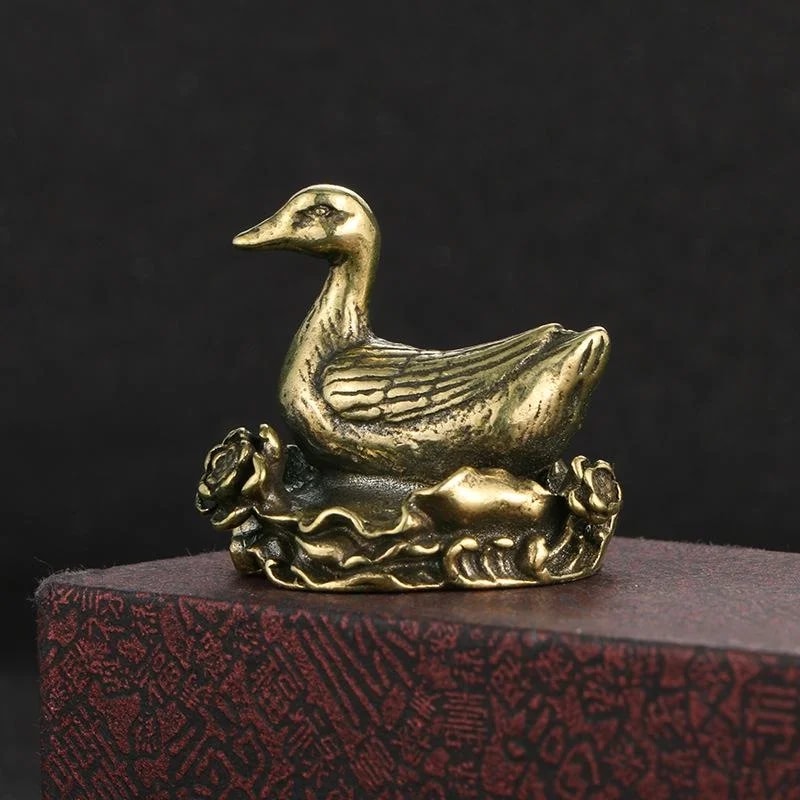 Brass Duck Figurine Mini Desk Decor Sculpture For Office Home Tea Pet Display 1