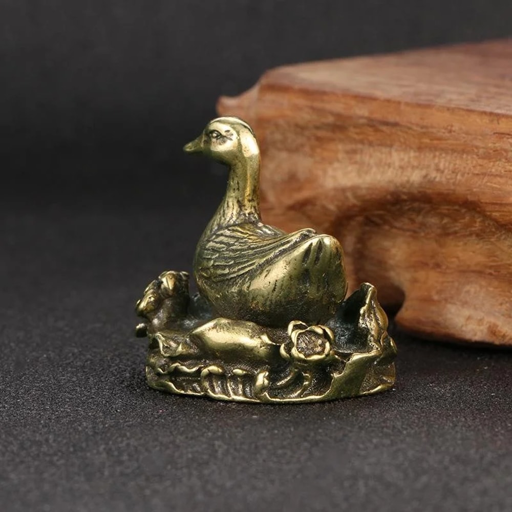Brass Duck Figurine Mini Desk Decor Sculpture For Office Home Tea Pet Display 2