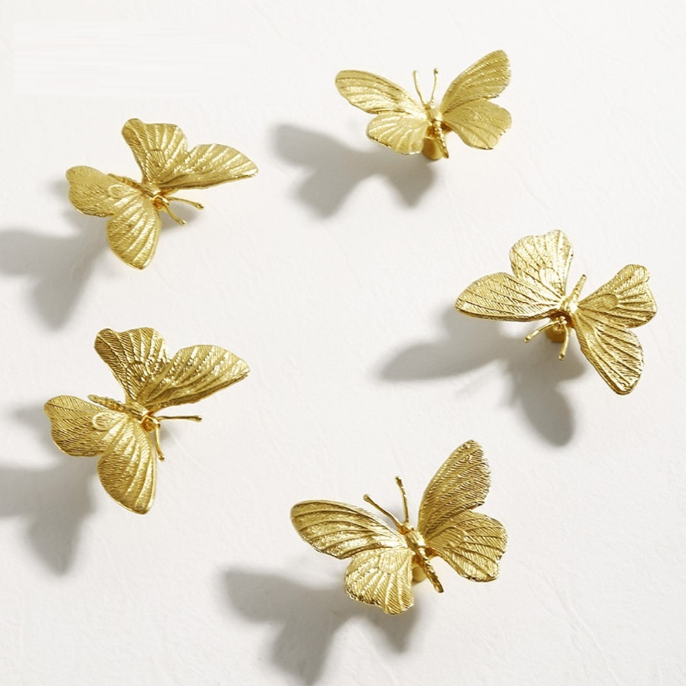 Modern Brass Butterfly Cabinet Handles For Wardrobe Kids Room Furniture 3